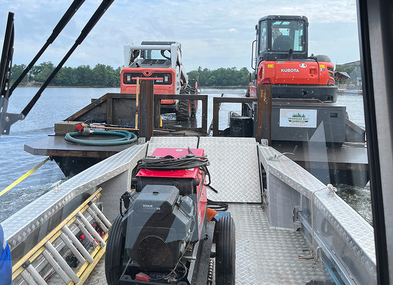 Barge access island roofing services near Georgian Bay